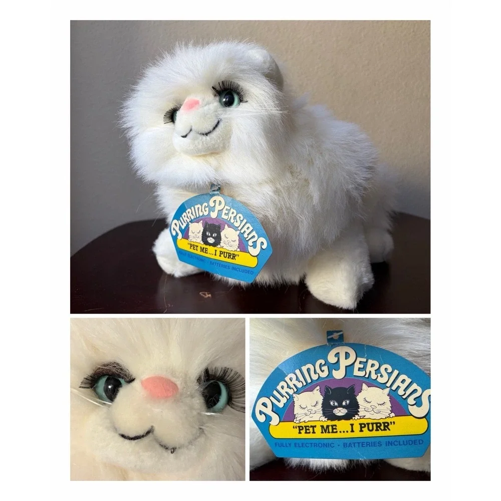 Vintage 1988 Prrrt Inc Purring Persian Cat Plush White 80s Deadstock Working NWT